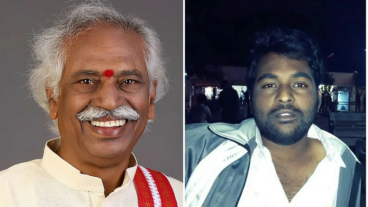 Bandaru Dattatreya (left) and deceased scholar Rohith Vemula. (Photo: <b>The Quint</b>)