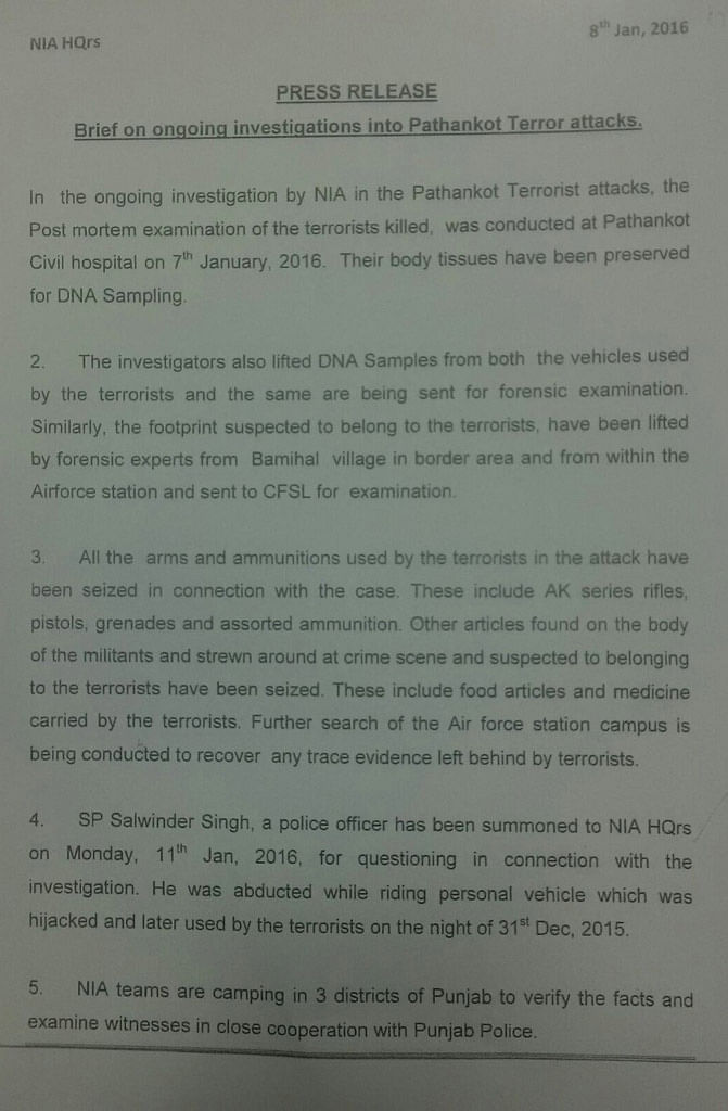 SP Singh summoned to Delhi for questioning, as combing operations in Pathankot come to an end.