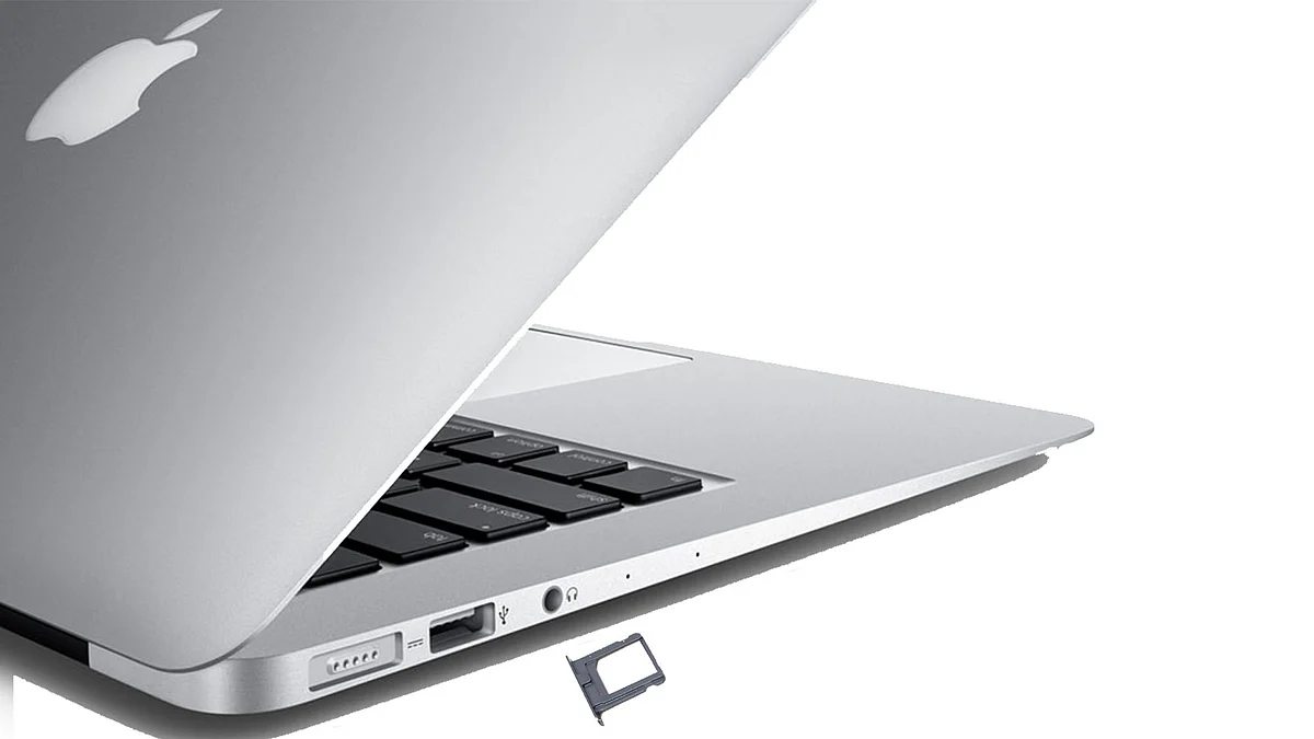 Macbook with SIM slot for connectivity. (Photo: <b>The Quint</b>)