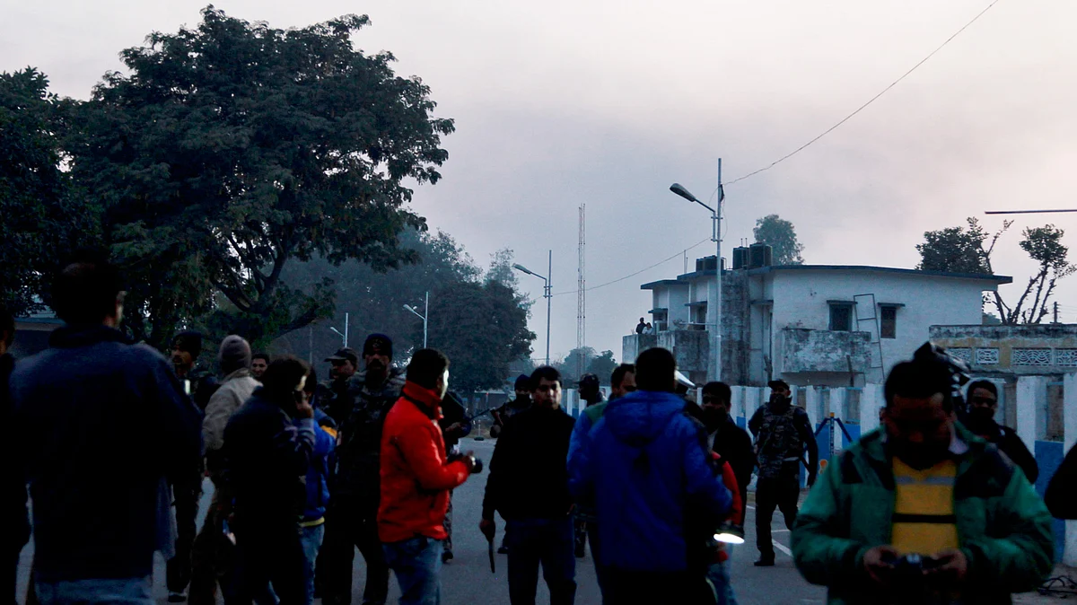 Smoke rises from the air force base in Pathankot, where operations continued late into the night on Sunday. (Photo: AP)