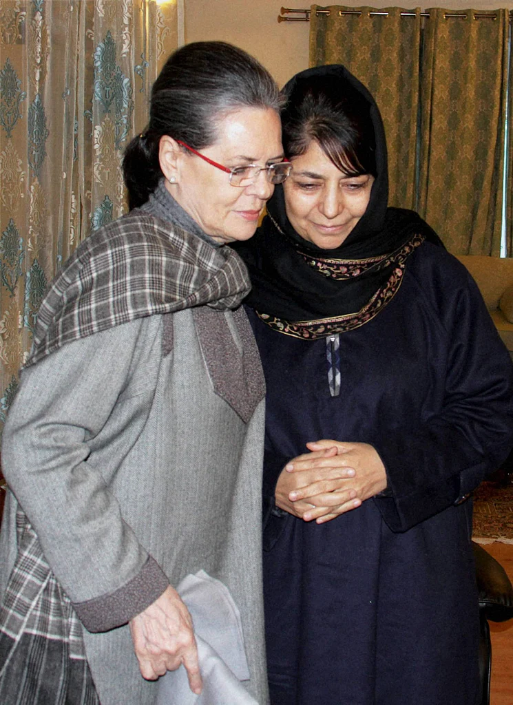 Sonia Gandhi with Mehbooba Mufti. (Photo: PTI)