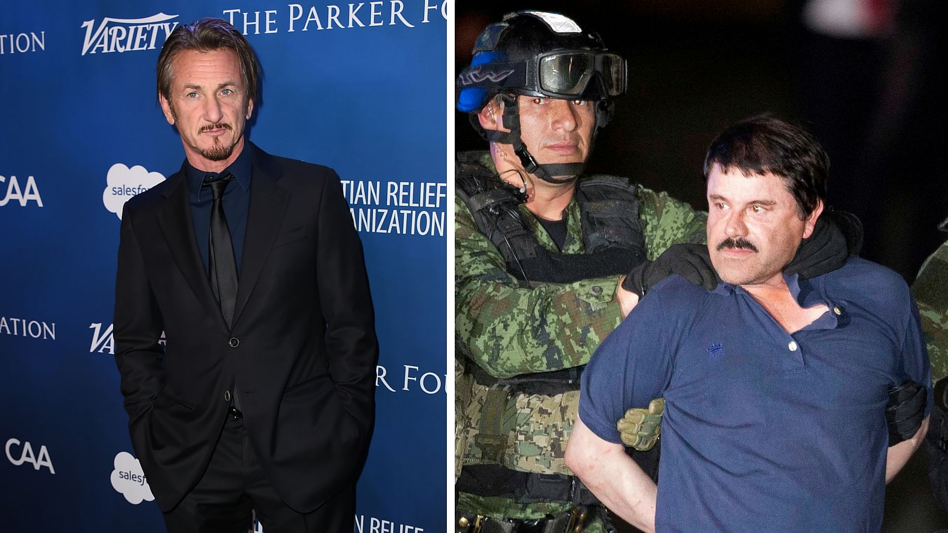 Hollywood actor Sean Penn (L) and Mexican drug lord Joaquin “El Chapo” Guzman (R). (Photo: AP/altered by The Quint)&nbsp;