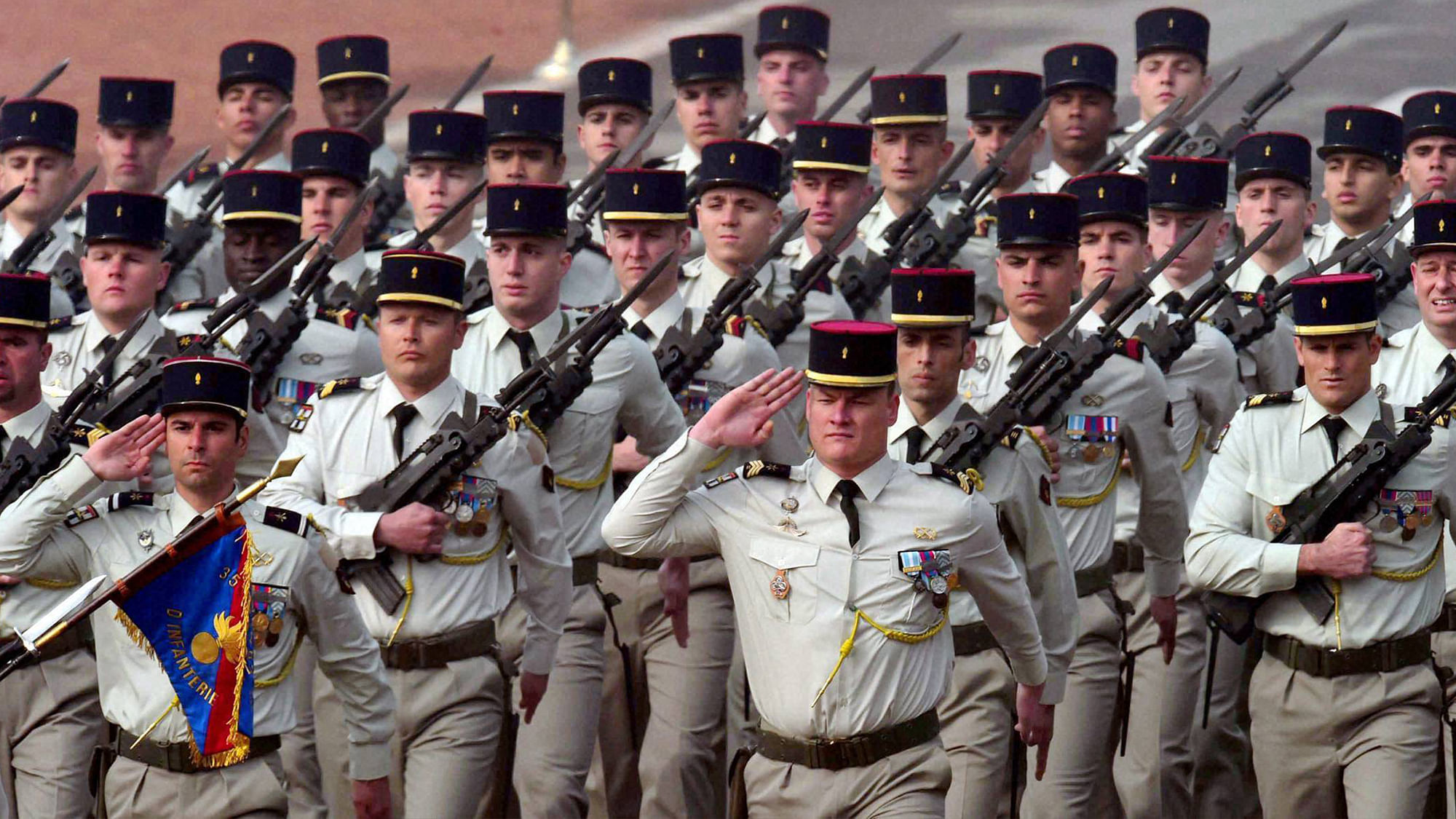 The contingent of French Army marching past during the 67th Republic Day parade at Rajpath in New Delhi on Tuesday. (Photo: PTI)