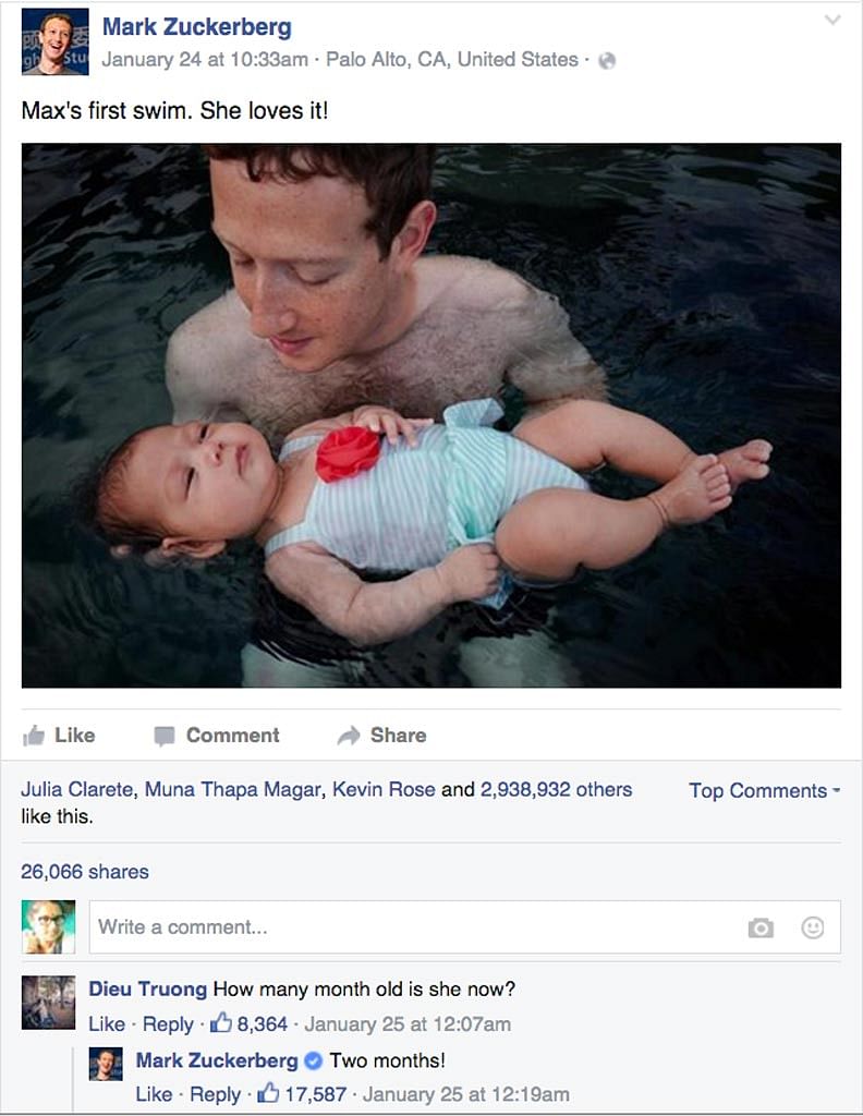 Mark Zuckerberg took his daughter for a swim and Facebook went crazy.