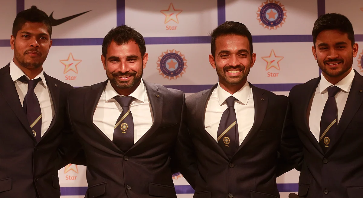 Indian players from left, Umesh Yadav, Mohammad Shami, Ajinkya Rahane, and Manish Pandey pose during a press conference (Photo: AP)