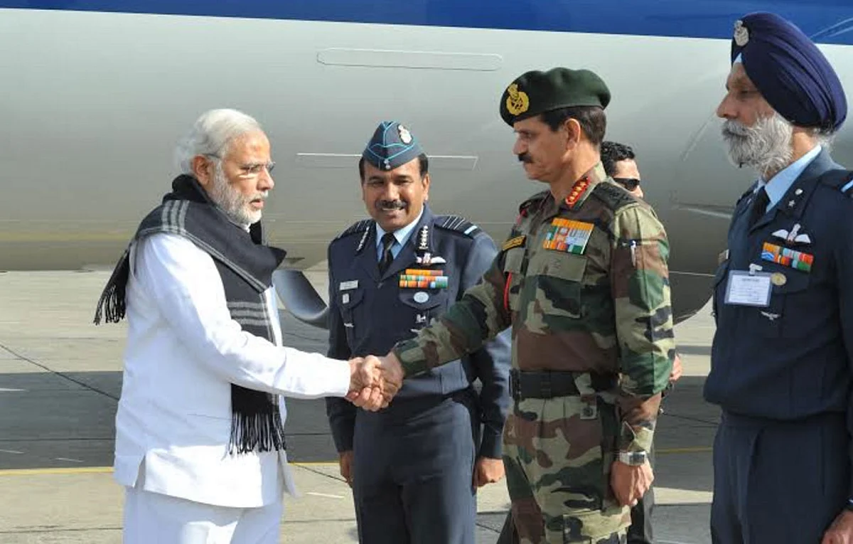 PM Modi received at the air base in Pathankot. (Photo: PTI)