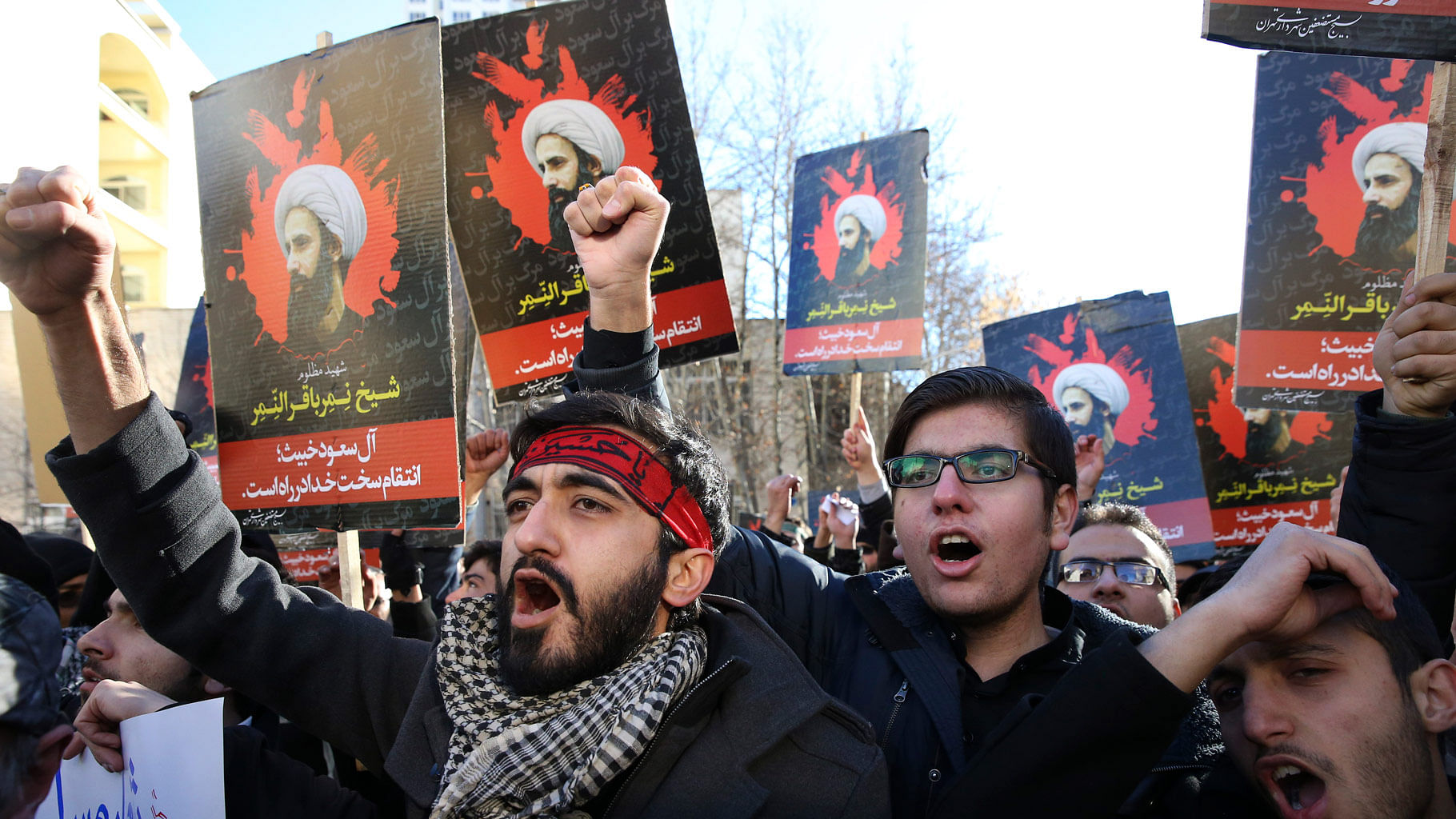  Iranian demonstrators chant slogans during a protest denouncing the execution of Sheikh Nimr al-Nimr, a prominent opposition Shiite cleric in Saudi Arabia. (Photo: AP)&nbsp;