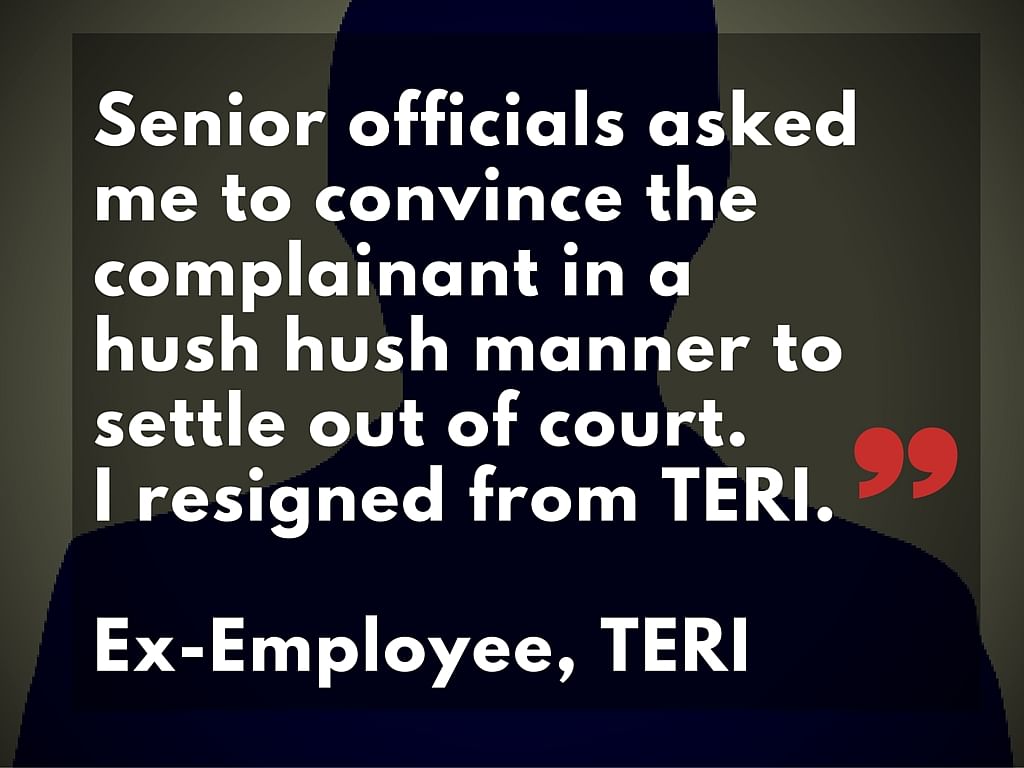Former TERI employee reveals he was coerced to approach complainant to convince her to settle out of court. 