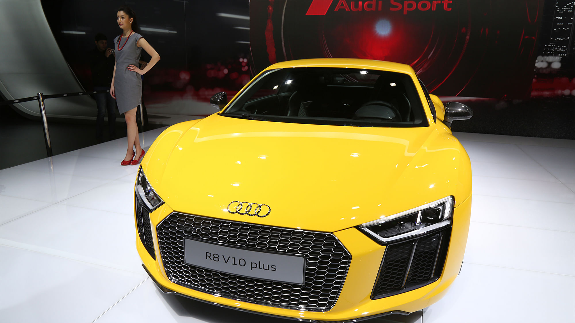 The Audi R8 V10 Plus on display at the Delhi Auto Expo 2016. (Photo: <b>The Quint</b>)