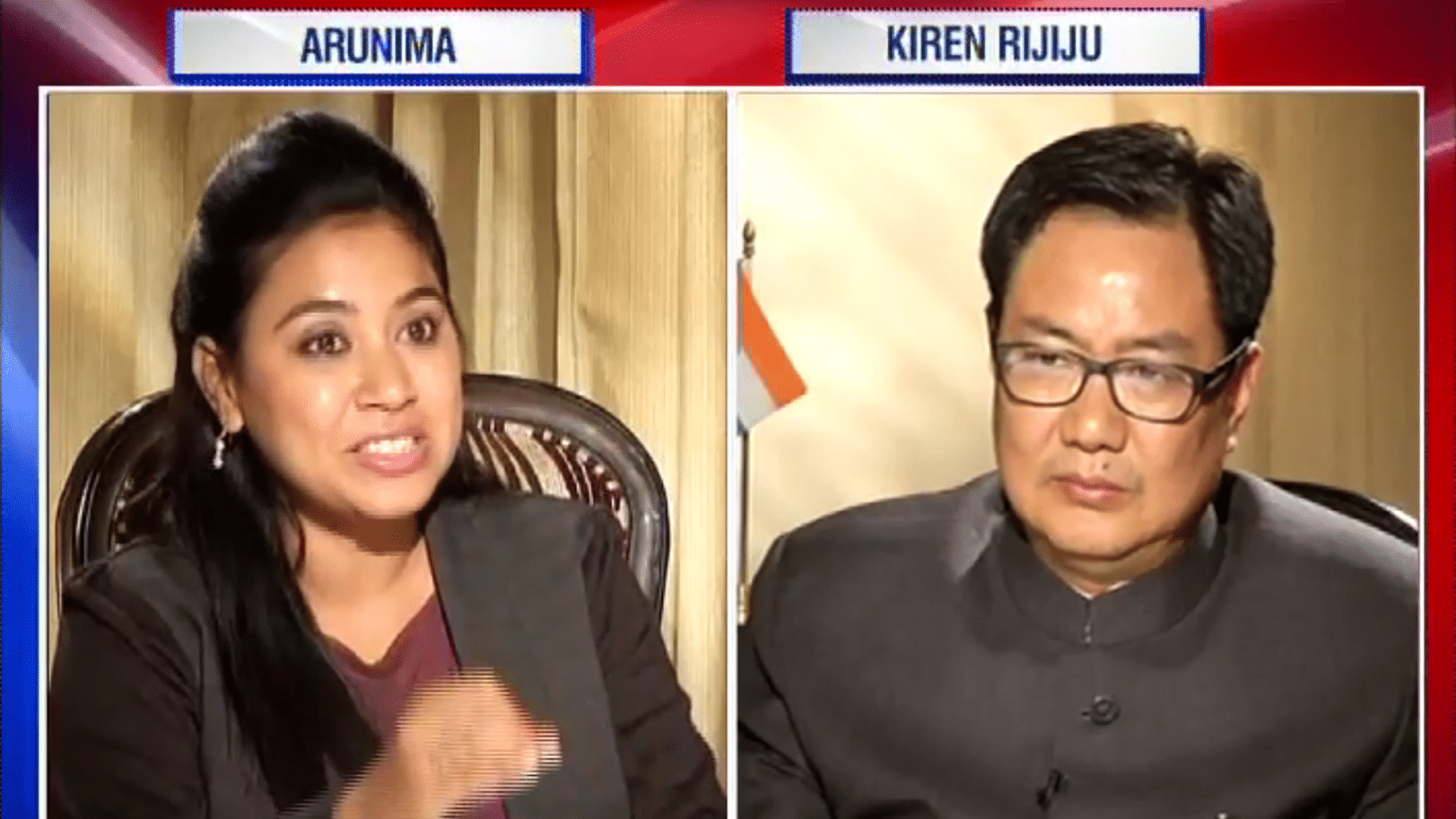 <i>CNN-IBN’</i>s Arunima in an exclusive interview with Minister of State of Home Affairs, Kiren Rijiju. (Photo courtesy: <i>CNN-IBN</i> Screengrab)