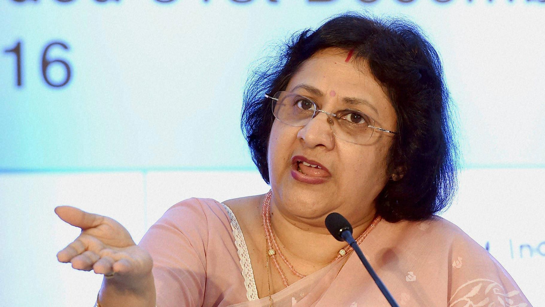  SBI Chairperson, Arundhati Bhattacharya during a press conference. (Photo: PTI)