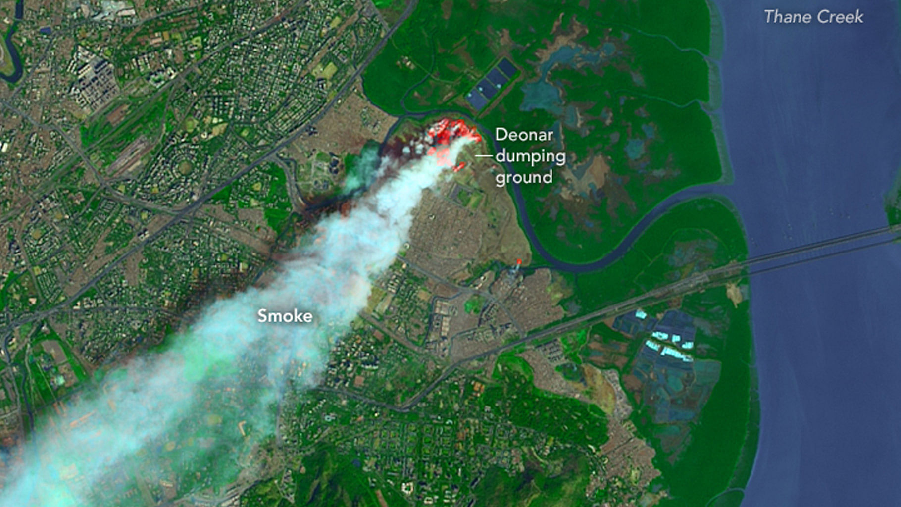 

Sensors on the Terra, Aqua and Suomi NPP satellites began detecting smoke and fire from the landfill on January 27. (Photo: Twitter/<a href="https://twitter.com/NASAEarth">@NASAEarth</a>)