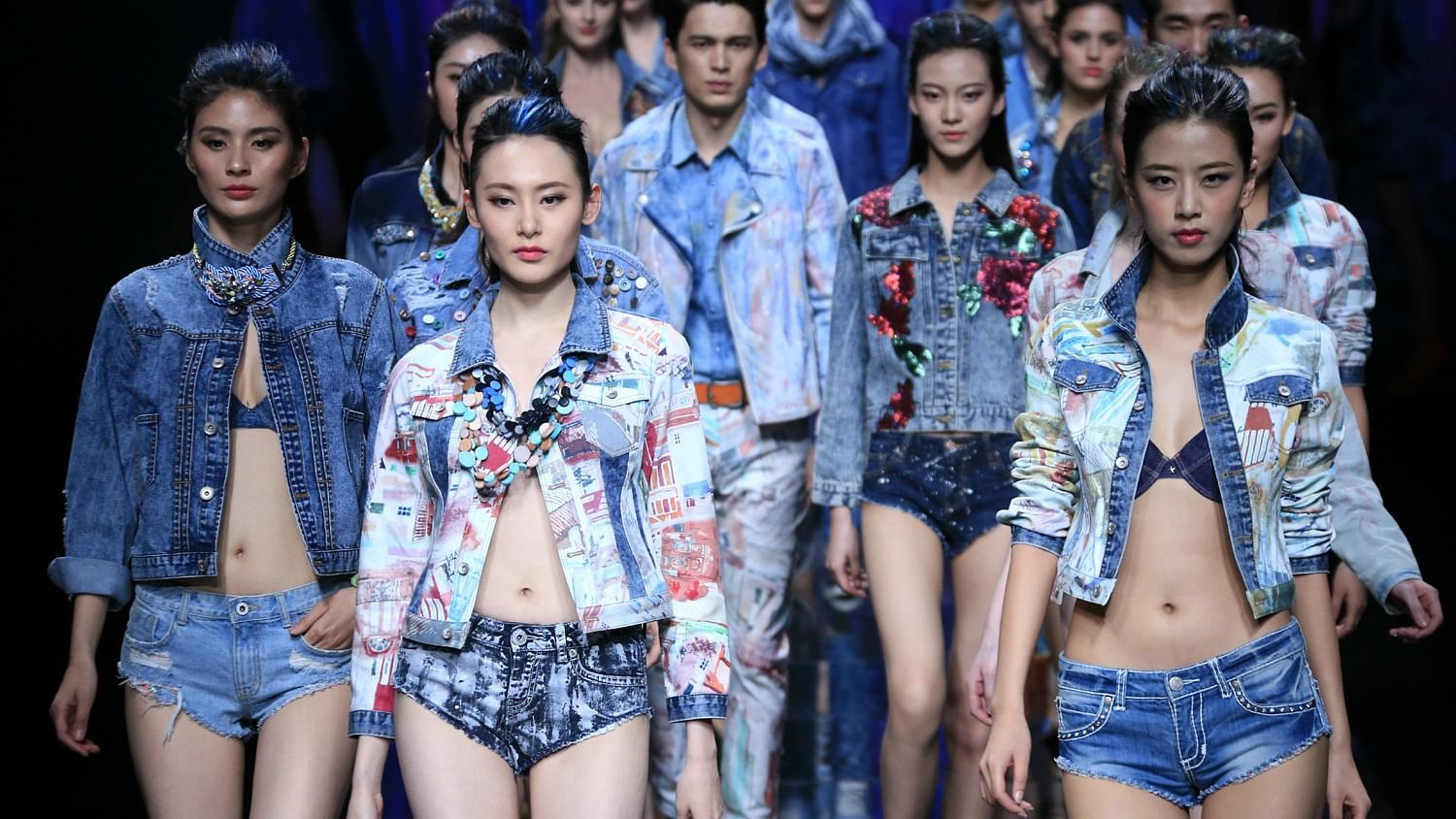 Models presenting creations of D’Nim art jeans  in Beijing,  China, 27 March  2015. (Photo: IANS)
