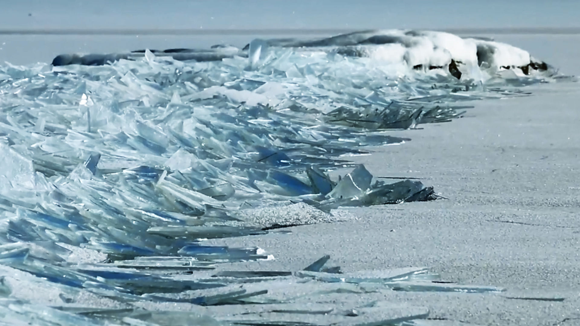 Ice stacking on the edge of Lake Superior on its Western side in Minnesota. (Photo: AP/Newsflare screengrab)