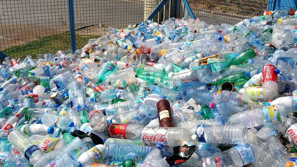 Pile of empty plastic bottles. 