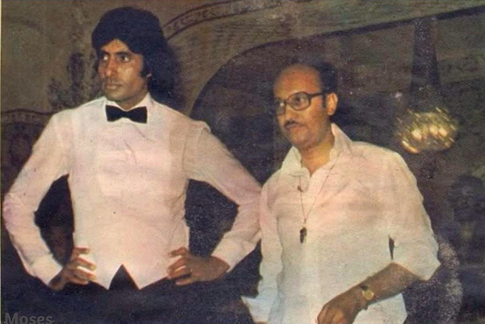 Manmohan Desai and Amitabh Bachchan on the sets of <i>Naseeb</i>