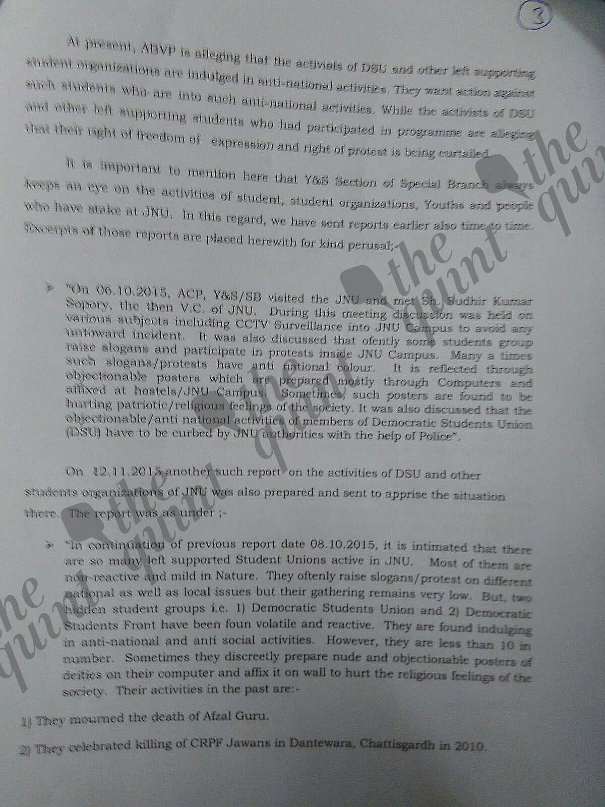 

The report details the sequence of events during and around the JNU incident. 