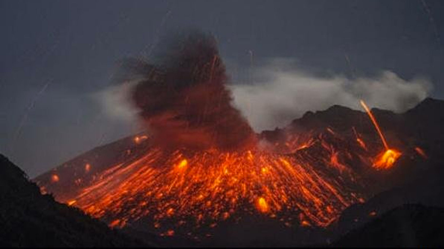 The Sakurajima volcano in southern Japan, located 30 miles from a nuclear plant, has erupted, sending lava flowing down its slope. (Photo Courtesy: Twitter/<a href="https://twitter.com/search?f=images&amp;vertical=news&amp;q=volcano&amp;src=tyah">@eUpdateNG</a>)