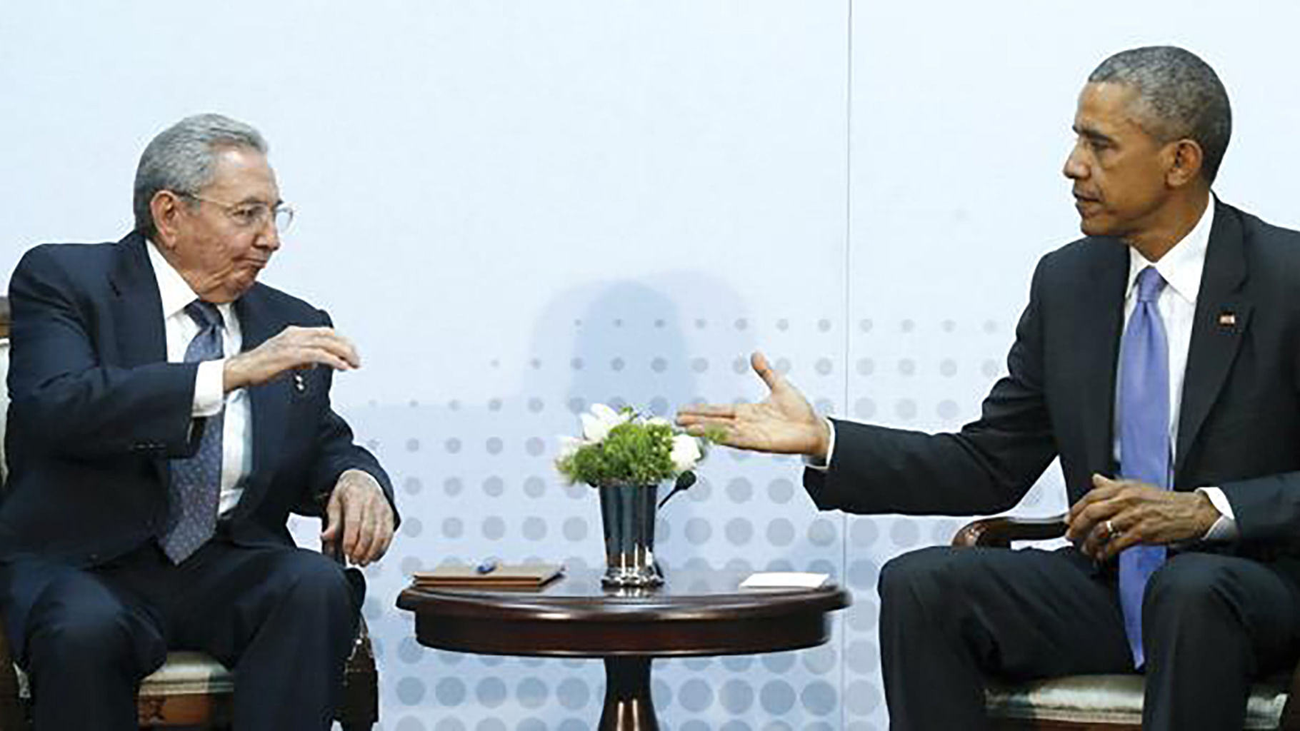 US President Barack Obama with
Cuba’s President Raul Castro during a bilateral meeting in April 2015. (Photo: Reuters)