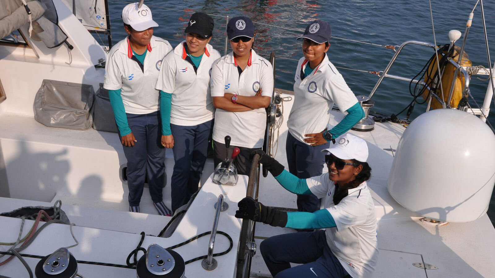 The all women crew on board INSV Mhadei. (Photo: IANS)