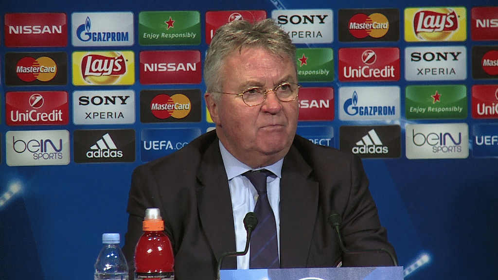 Chelsea’s Interim Manager Guus Hiddink attends the press conference after his side lost 1-2 to PSG in the first leg of the round of 16 match in the Champions League. (Photo: AP/SNTV)