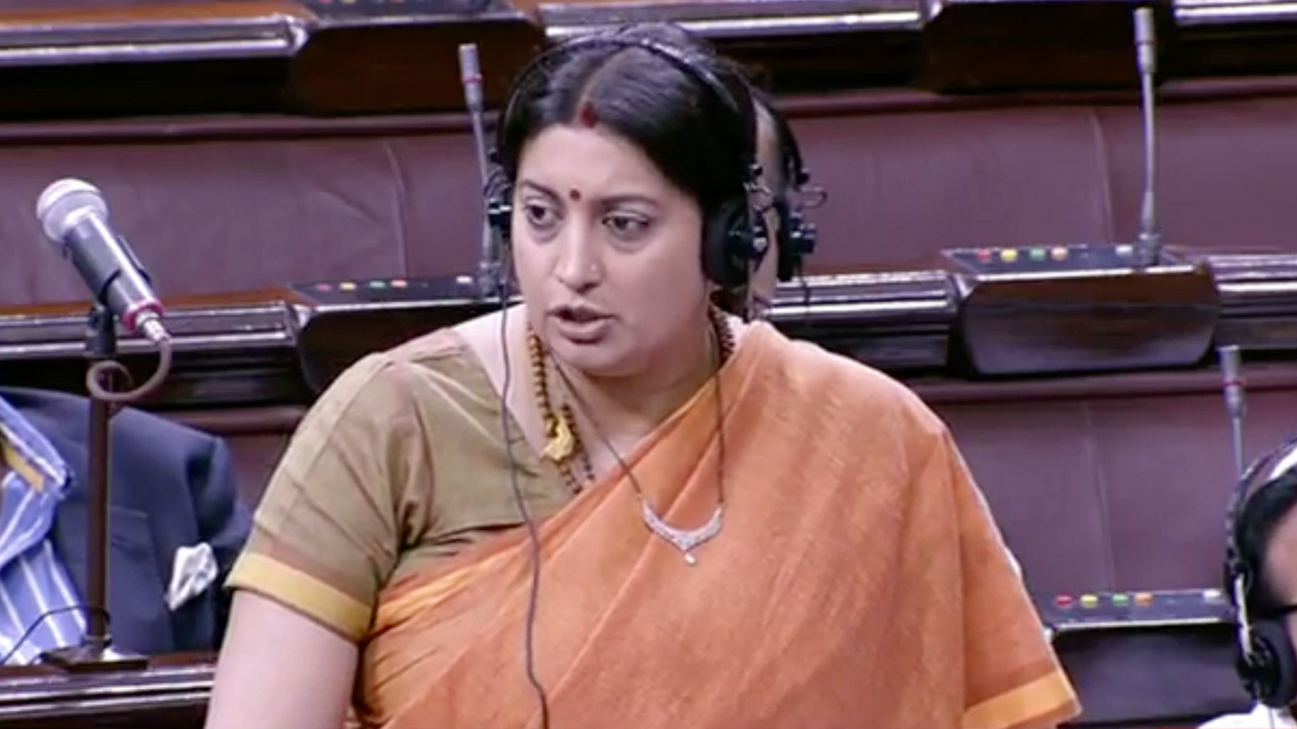Smriti Irani speaks in Rajya Sabha on the third of Budget session 2016. (Photo: PTI)
