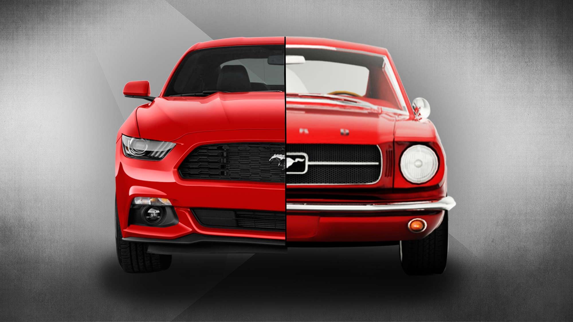 The 2015 Ford Mustang on the left and the 1964 Mustang on the right. (Photo: <b>The Quint</b>)