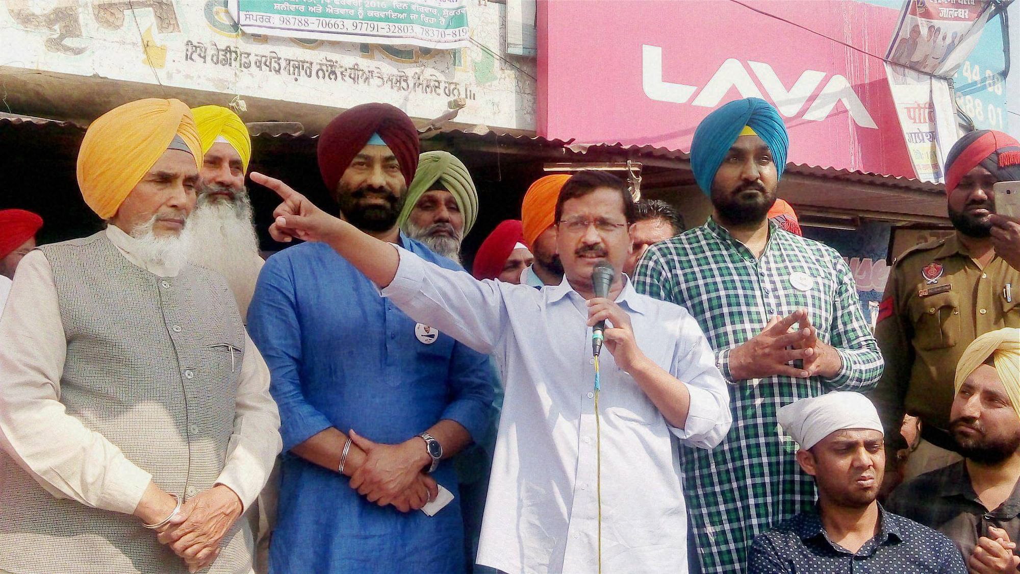 Delhi chief minister Arvind Kejriwal addressing a rally in Punjab on Sunday. (Photo: PTI)&nbsp;