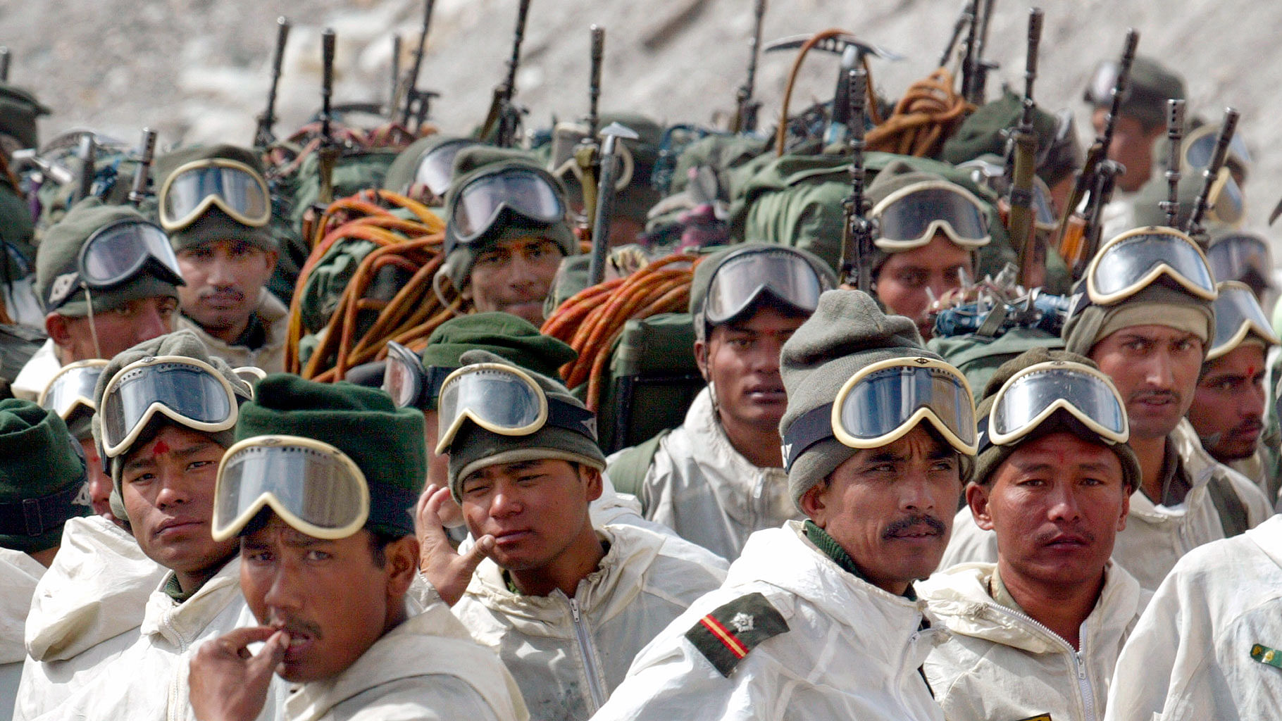 Indian army soldiers muster at their base camp after returning from training
at Siachen Glacier in this file photo from 2003. (Photo: Reuters) 