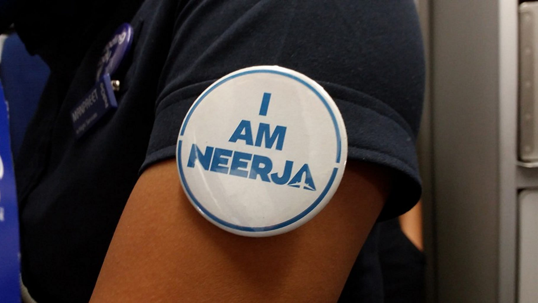 Indigo staffers sport an “I am Neerja” badge to remember the brave heart. (Photo Courtesy: <b><a href="https://www.facebook.com/patricia.mukhim?fref=nf">Patricia Mukhim</a></b>)