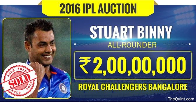 Stuart Binny and Irfan Pathan were sold at base price to Bangalore and Pune respectively. 