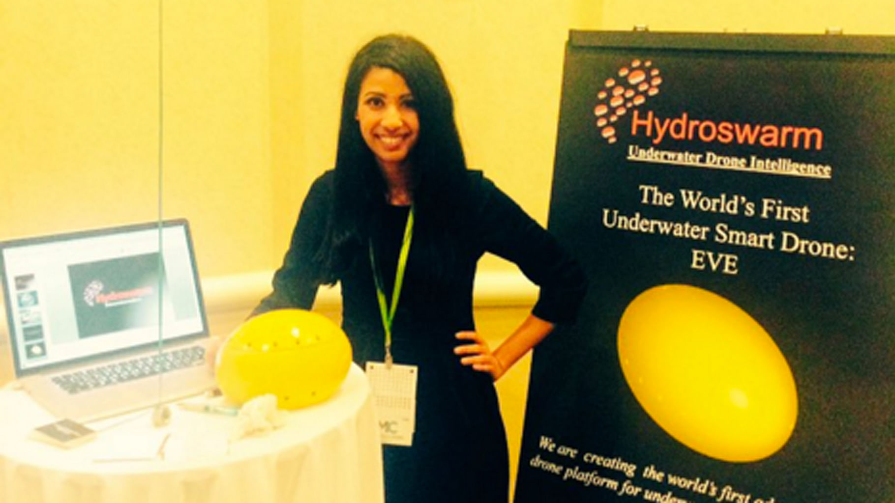  Sampriti Bhattacharyya, a PhD holder from MIT, pitched the idea of an underwater drone, Hydroswarm. (Photo courtesy: <a href="https://twitter.com/hydroswarm">Hydroswarm’s Twitter page</a>)