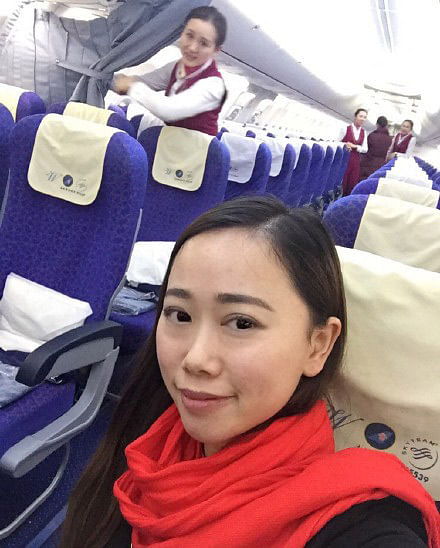 A woman flying to Guangzhou was left ecstatic after she found out she was the only passenger on board the flight.