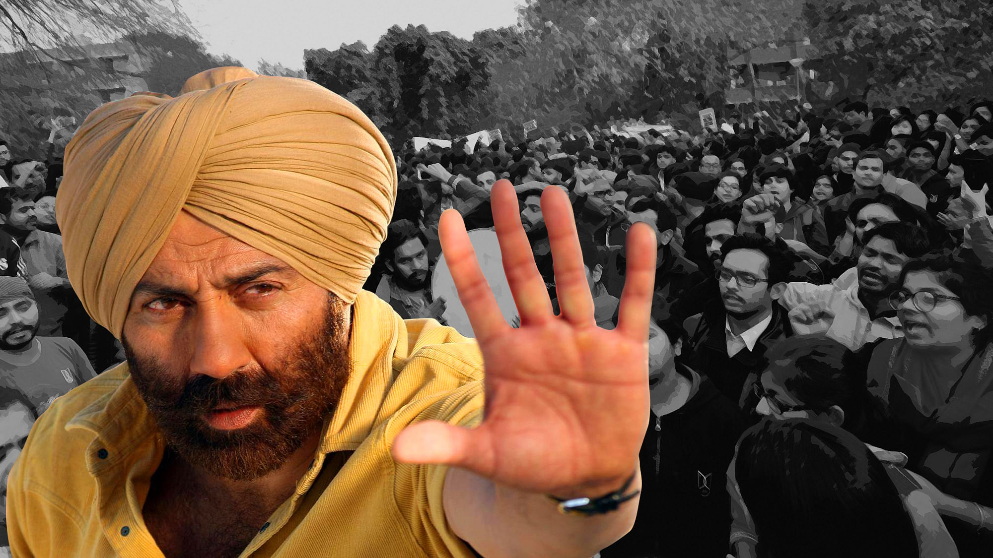 Sunny Deol’s character in Gadar, Tara Singh helps us better understand the concept of nationalism. (Photo altered by <b>The Quint</b>)