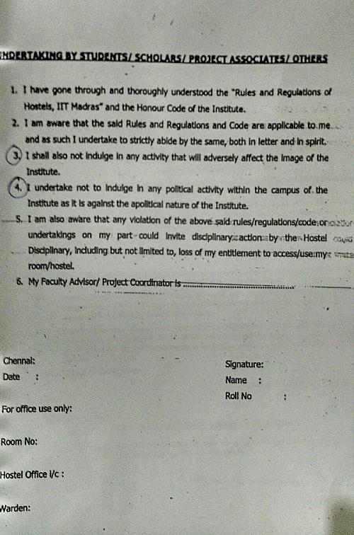 The new document given to the students. (Photo Courtesy: <i>The News Minute</i>)