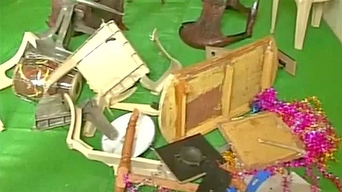 A church in Raipur was vandalized by unidentifed men. (Photo: ANI)