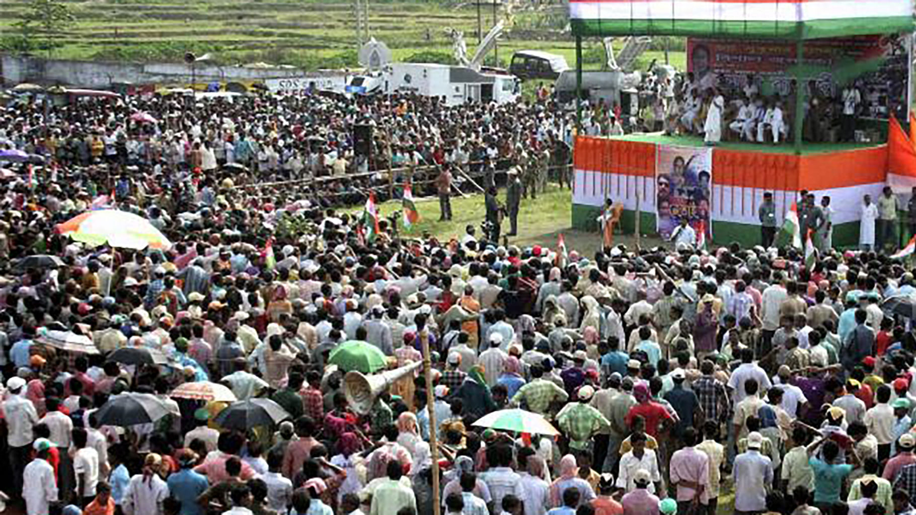 TMC chief Mamata Banerjee during the 2011 election rally at Jhargram
in West Bengal. (Photo: PTI)
