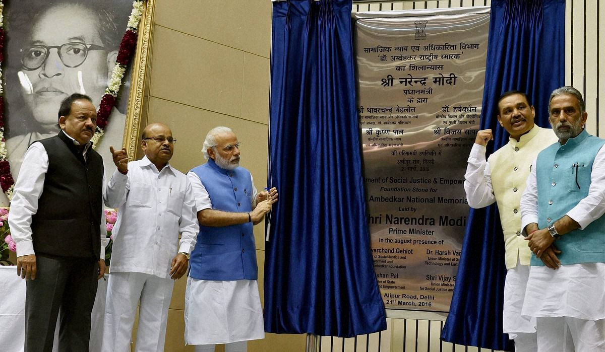 While laying the foundation stone for Ambedkar National Memorial, the PM assured Dalits of their reservation rights. 