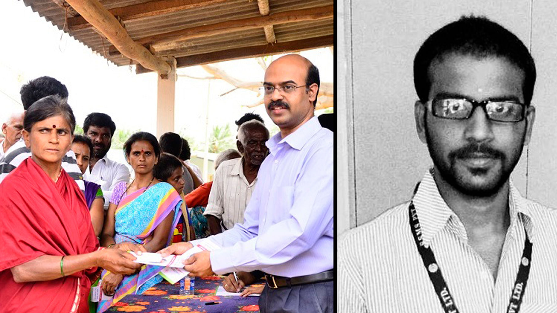 Geethamma, Harish’s mother (Left), Harish Nanjappa (Right) who donated his eyes minutes before he died. (Photo Courtesy: <i>The News Minute</i>)