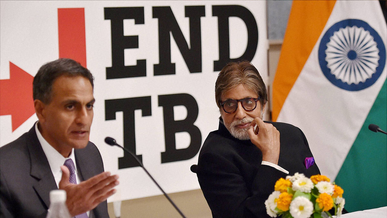 File photo of Bollywood actor Amitabh Bachchan and US Ambassador to India Richard Verma during a press briefing on the US governments commitment to end TB.&nbsp;