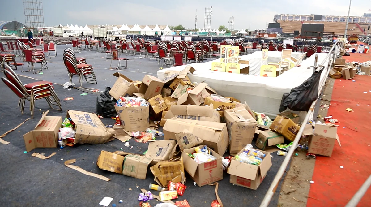 Tens of thousands of people left behind plastic water bottles and snack packets over three days. (Photo: Sanjoy Deb)