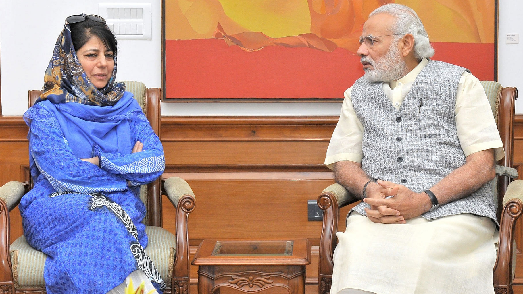 PDP leader Mehbooba Mufti meeting the Prime Minister Narendra Modi, in New Delhi on March 22, 2016. (Photo: PIB)