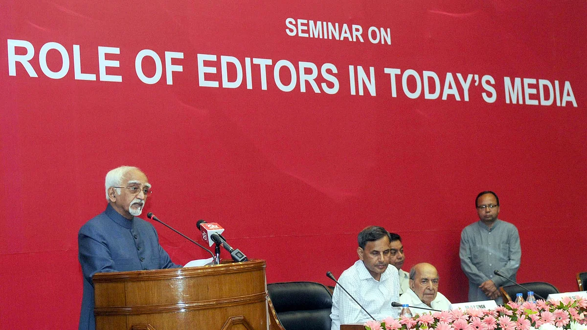 Vice President Hamid Ansari at the seminar on the Role of Editors in Today’s Media on Saturday, 19 March 2016. (Photo: PIB)