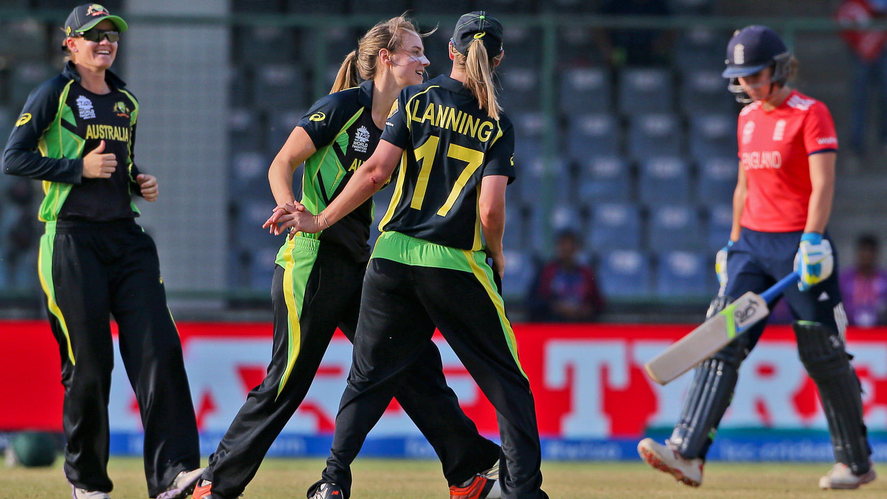 Australia celebrates after beating England in the semi-finals. (Photo: AP)
