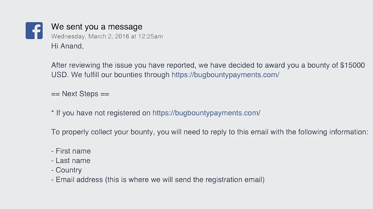 Here’s what Facebook said to Anand after accepting the loopholes. (Photo Courtesy: Anand Prakash/<a href="http://www.anandpraka.sh/">blog</a>)