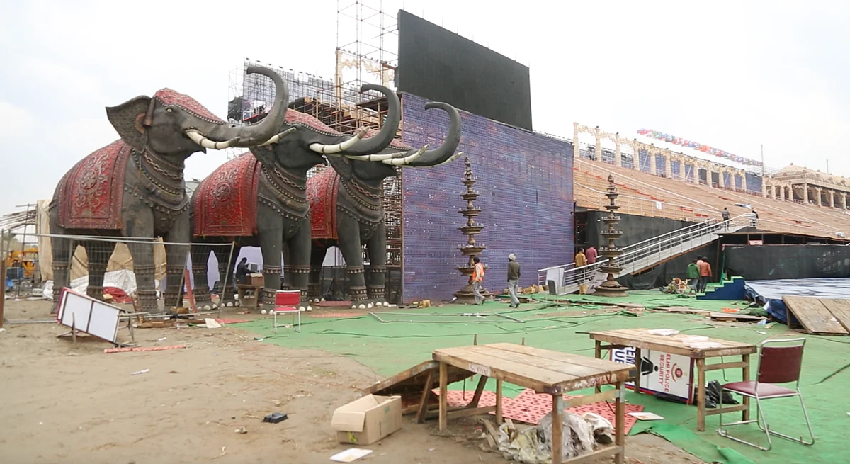 Elephant statues and debris are all that remain of the three-day World Culture Festival. (Photo: Sanjoy Deb)