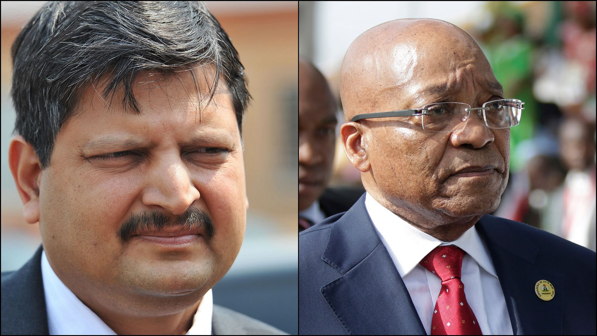 File image of Atul Gupta (L) outside magistrates courts in Johannesburg. The wealthy Gupta family has been criticised for allegedly improper links to president Jacob Zuma (R).
