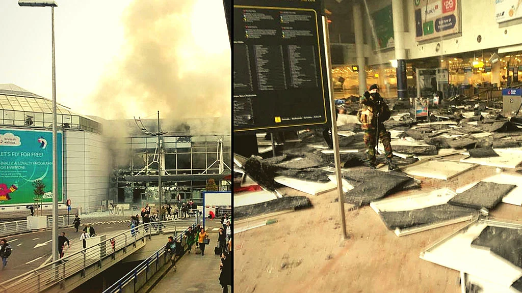 The interior and exterior of the Brussels airport that was attacked allegedly by ISIS on Tuesday morning. (Photo Courtesy: Twitter)