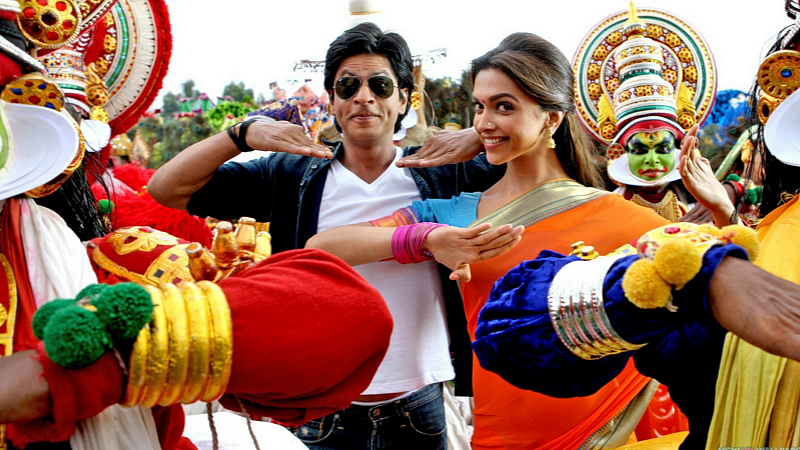 Deepika Padukone and Shah Rukh Khan on the sets of <i>Chennai Express</i>.