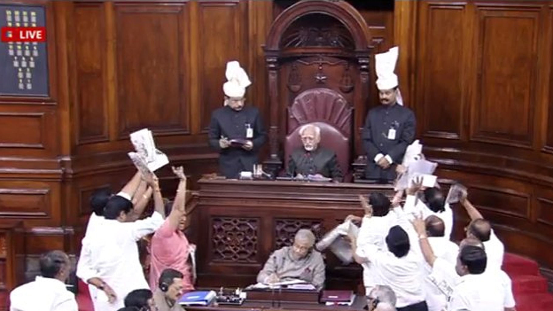 Both, Lok Sabha and Rajya Sabha were adjourned twice in the first hour itself till noon.&nbsp;(Photo: Rajya Sabha screengrab) 